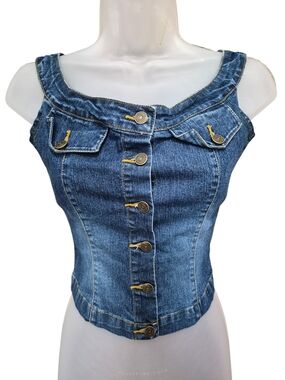No Boundaries Fitted Denim Button-Front Corset Top